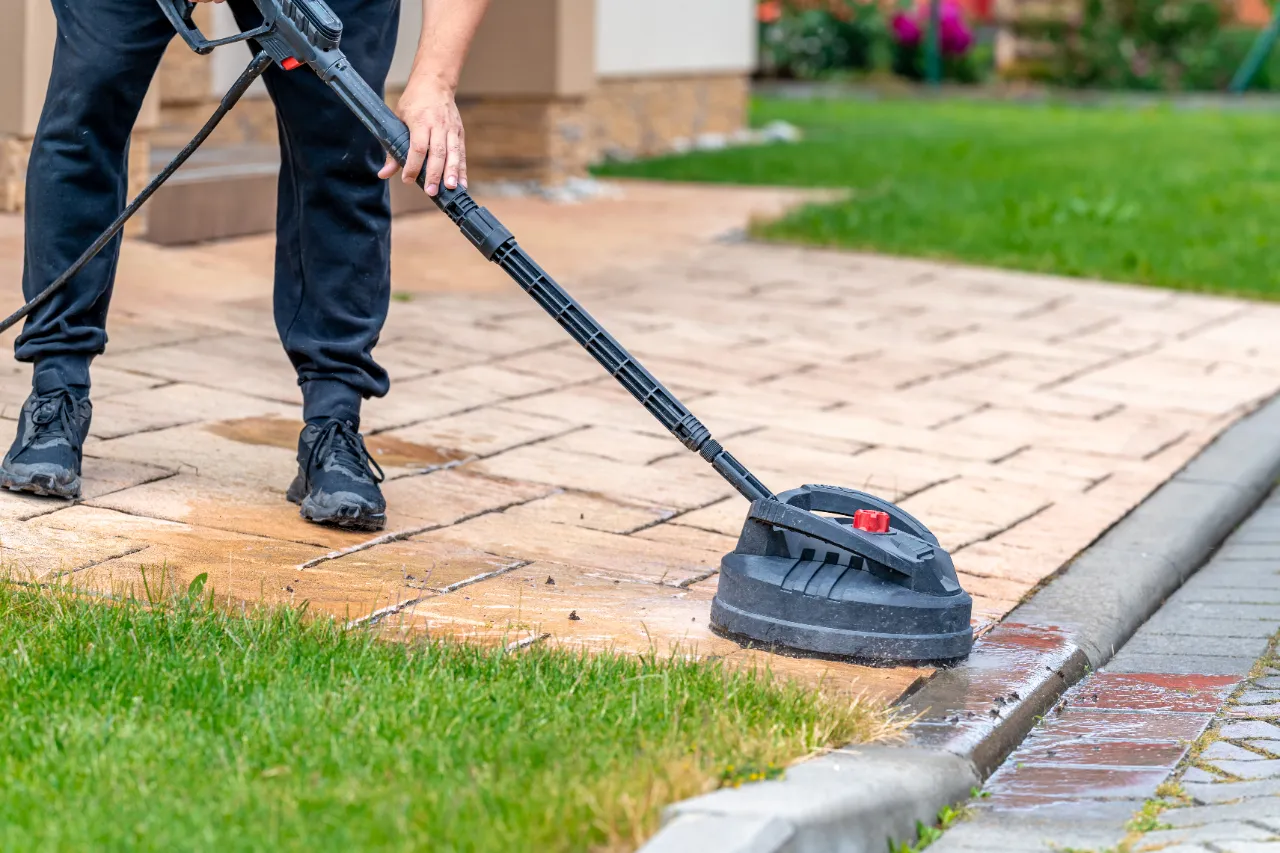 Power washing a driveway in New Jersey